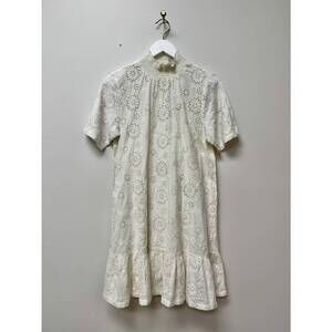 NEW ZERO DEGREE CELSIUS ivory combo cotton eyelit dress in ivory